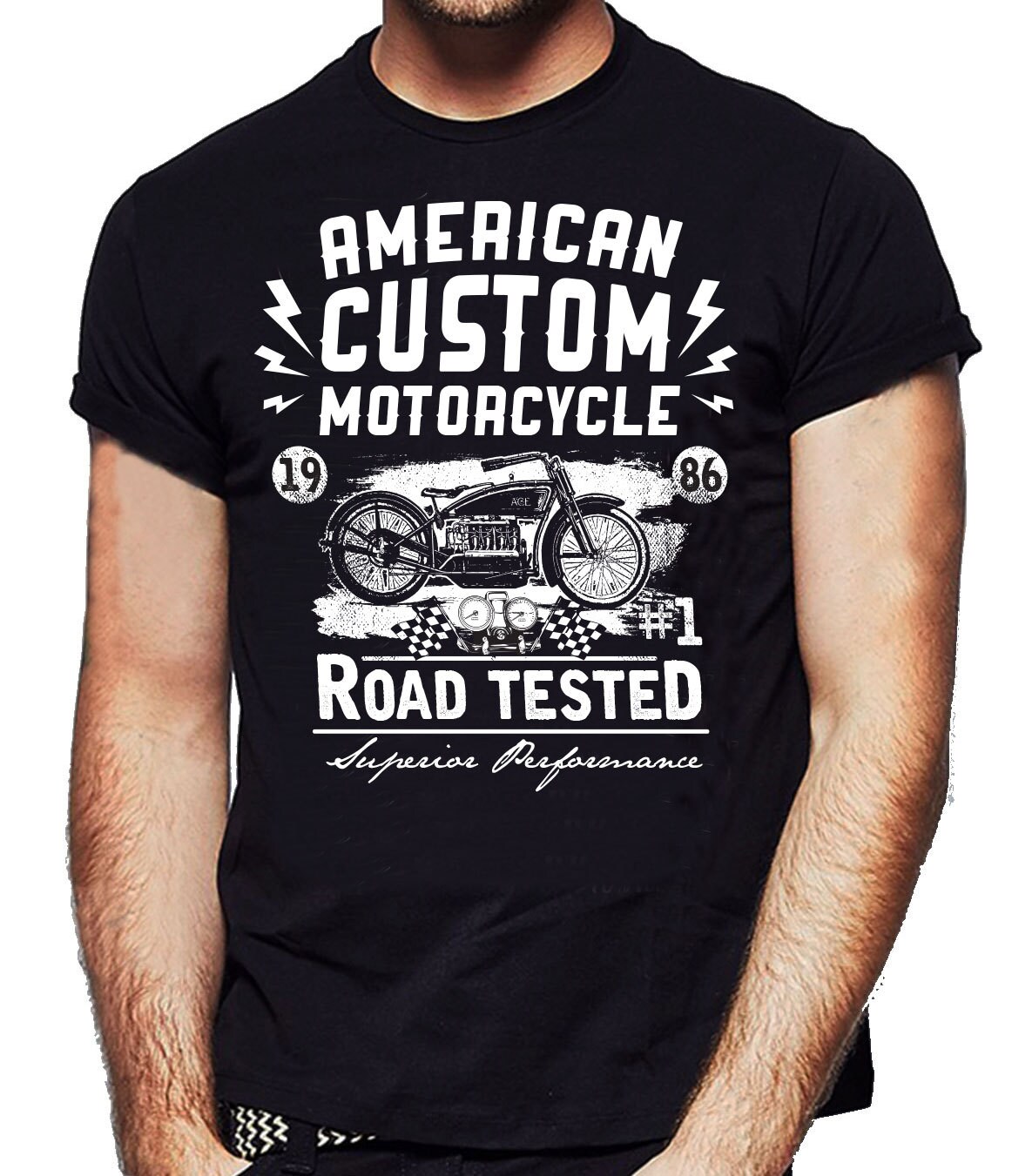Image of American Custom Motorcycle T-Shirt Road Tested Cafe Racer Biker Gang Black - Mens Funny Nexgen Clothing