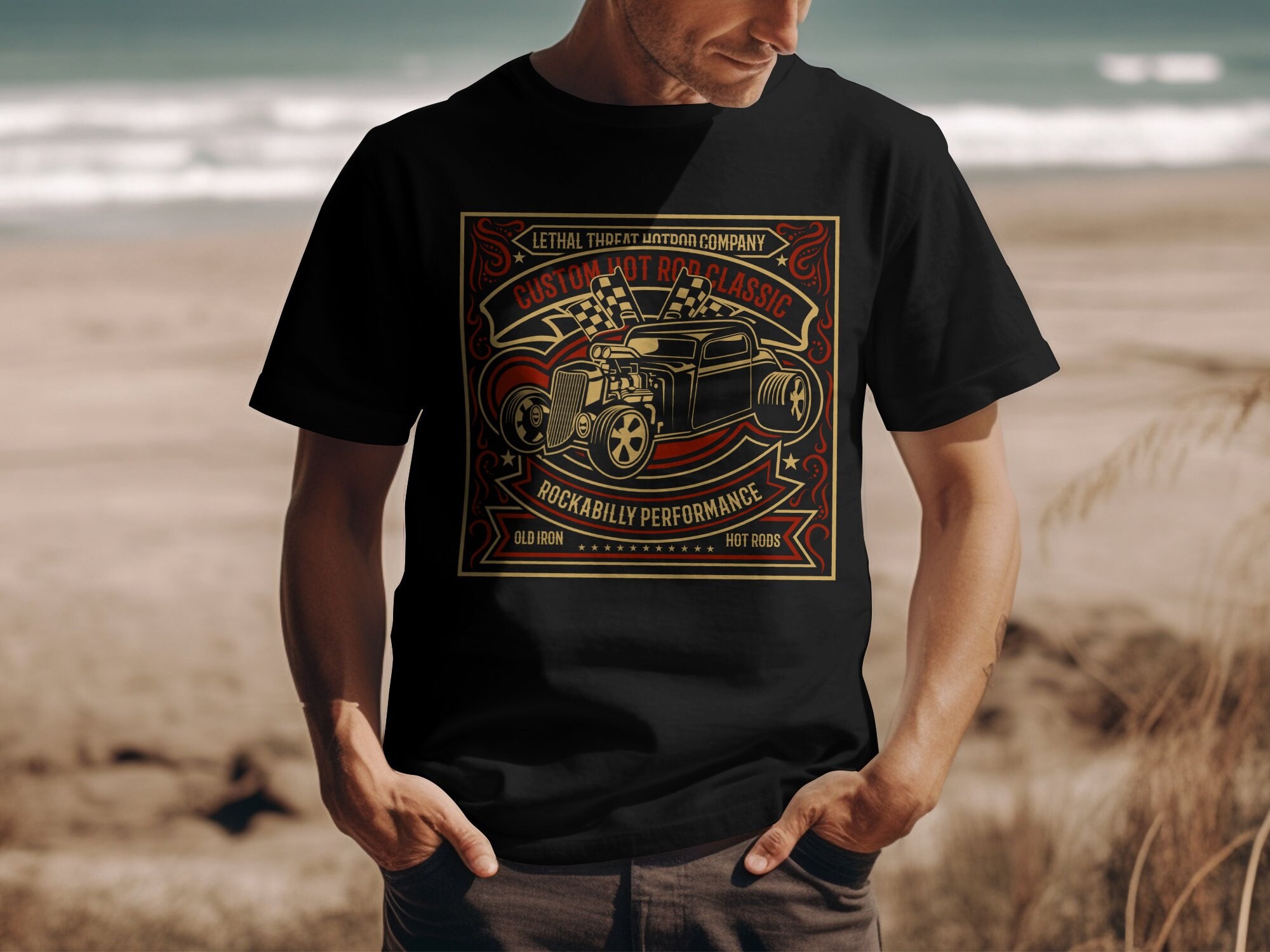 LONE WOLF T SHIRT Rockabilly Vintage Rétro Hot Rod Rat Rod - Foto 2