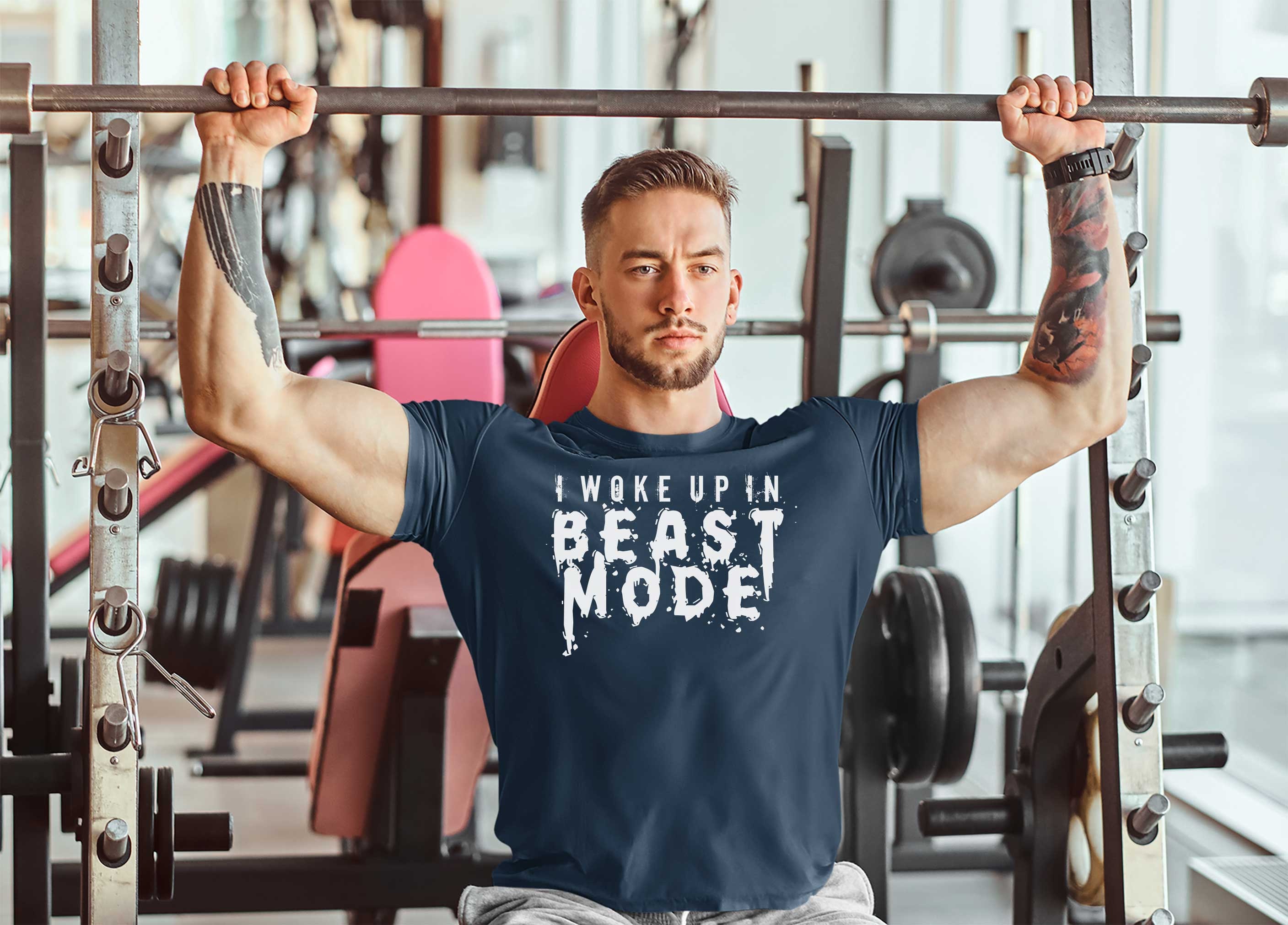 Image of I Woke Up in Beast Mode Men's T-Shirt Fitness Gym Top Training Bodybuilding Shirt