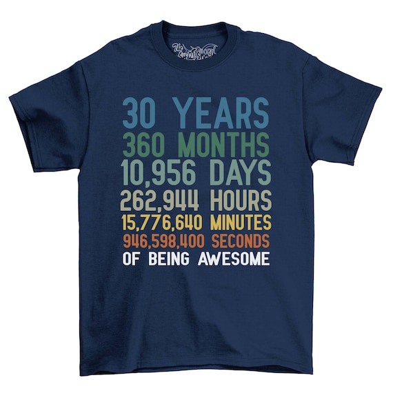 Volwassenen 30e verjaardag T shirt timer 30 jaar maanden dagen uren nieuwigheid verjaardagscadeau voor mannen 2023 Etsy Belgie