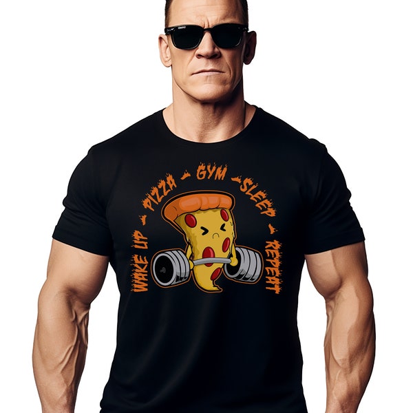 Pizza Gym Repeat T Shirt for Men Funny Movie & Cartoon Themed Workout Training Top Perfect for Fitness and Pop Culture Fans Gym Shirt Tee