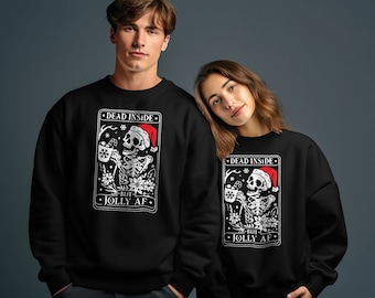 martwy w środku wesoły świąteczny szkielet Bluza z kapturem | Zabawny szkielet Śnieg Mikołaj Czapka Prezent świąteczny Sweter Brzydki Sweter Unisex