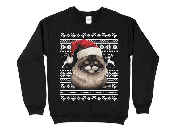 Shirt bonnet de Noel avec chat de Birmanie Dr le de No l neige