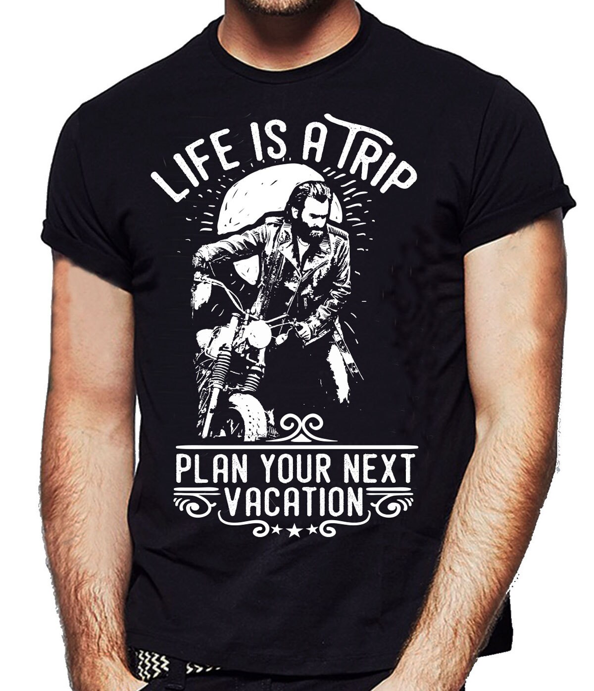 Image of Life Is A Trip Plan Your Next Vacation Black T-Shirt Cafe Racer Biker - Mens Funny Nexgen Clothing