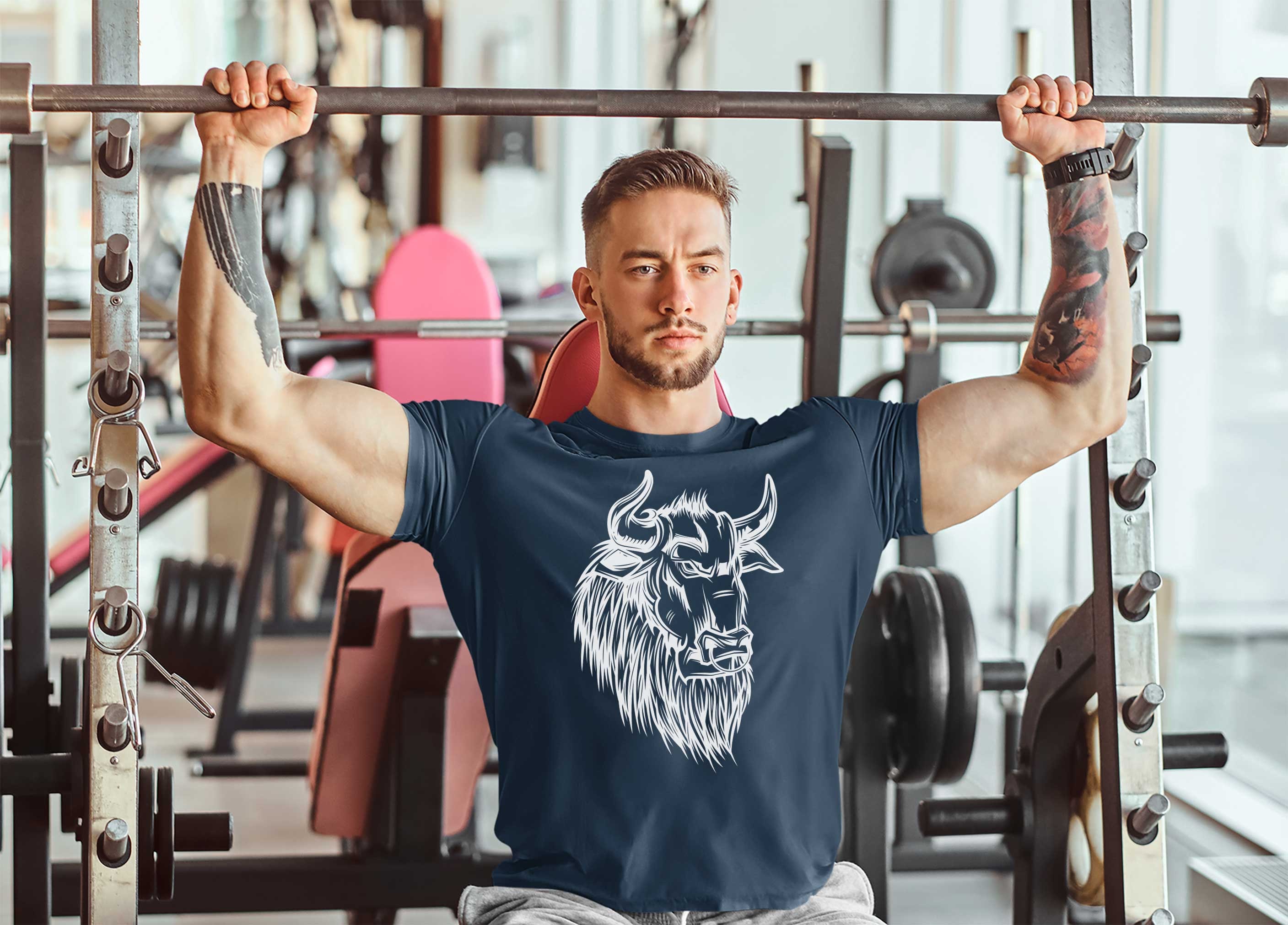 Image of Brahma Bull Head Men's T-Shirt Fitness & Health Gym T Shirt Training Top Bodybuilding Shirts