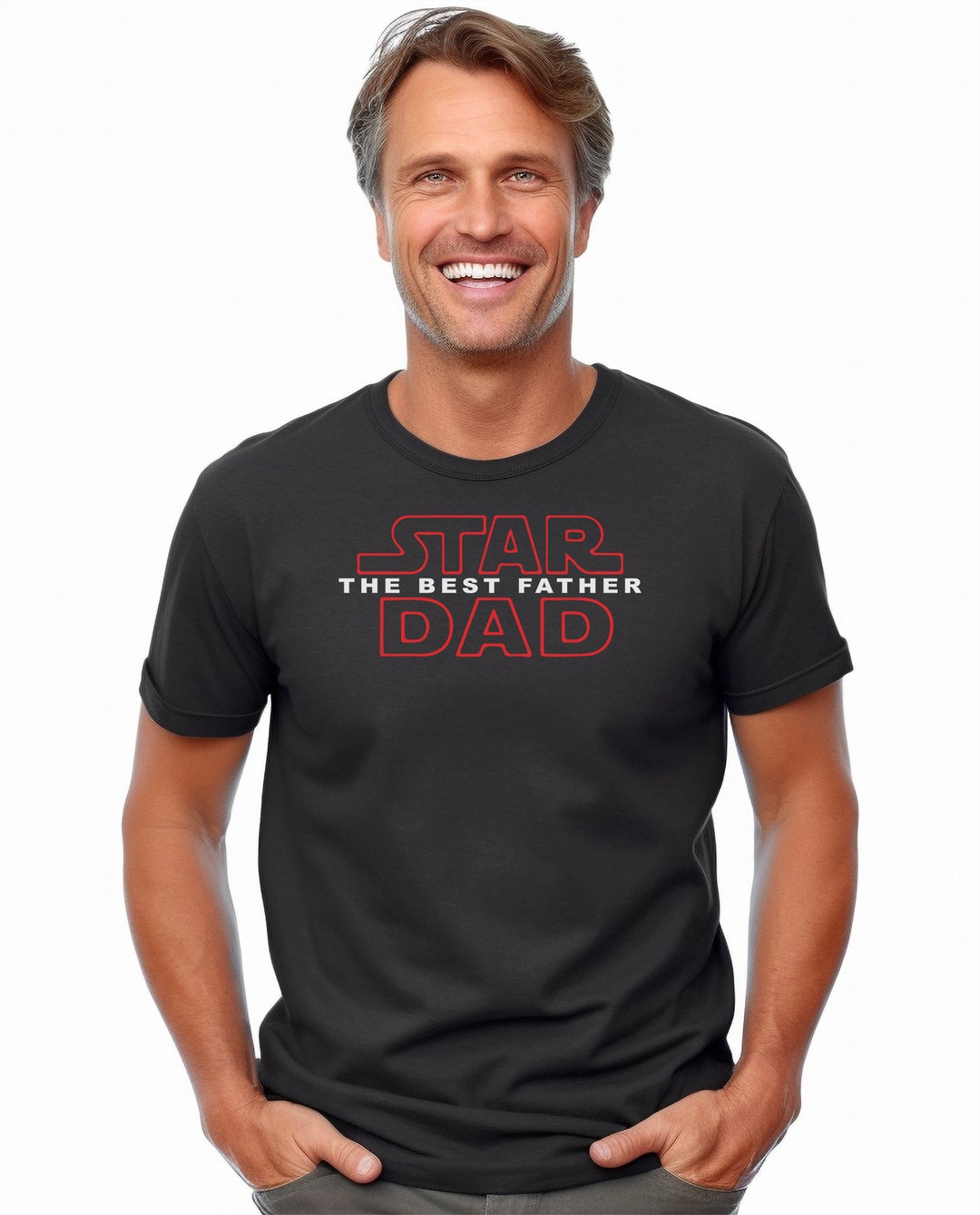 Red Star Father Star Dad The Best Father T Shirt Diseño único del día del padre ...