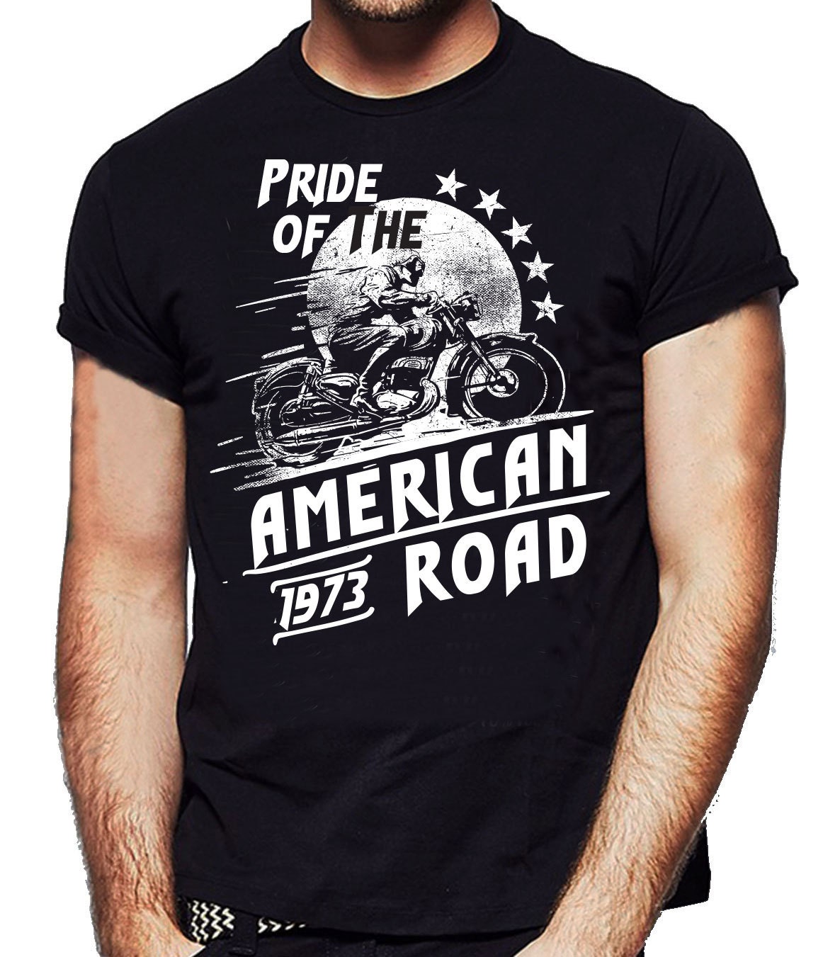 Image of Pride Of The American Road 1973 Black T-Shirt Cafe Racer Biker - Mens Funny Nexgen Clothing