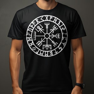 VEGVISIR COMPASS Men&#39;s Cotton Black T-Shirt Adults Unisex Viking Themed Norse God Tee Shirt For Men - Mens Viking Birthday T-Shirt