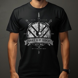 VIKING SHIELD-MAIDEN Men&#39;s Cotton Black T-Shirt Adults Unisex Viking Themed Norse God Tee Shirt For Men - Mens Viking Birthday T-Shirt