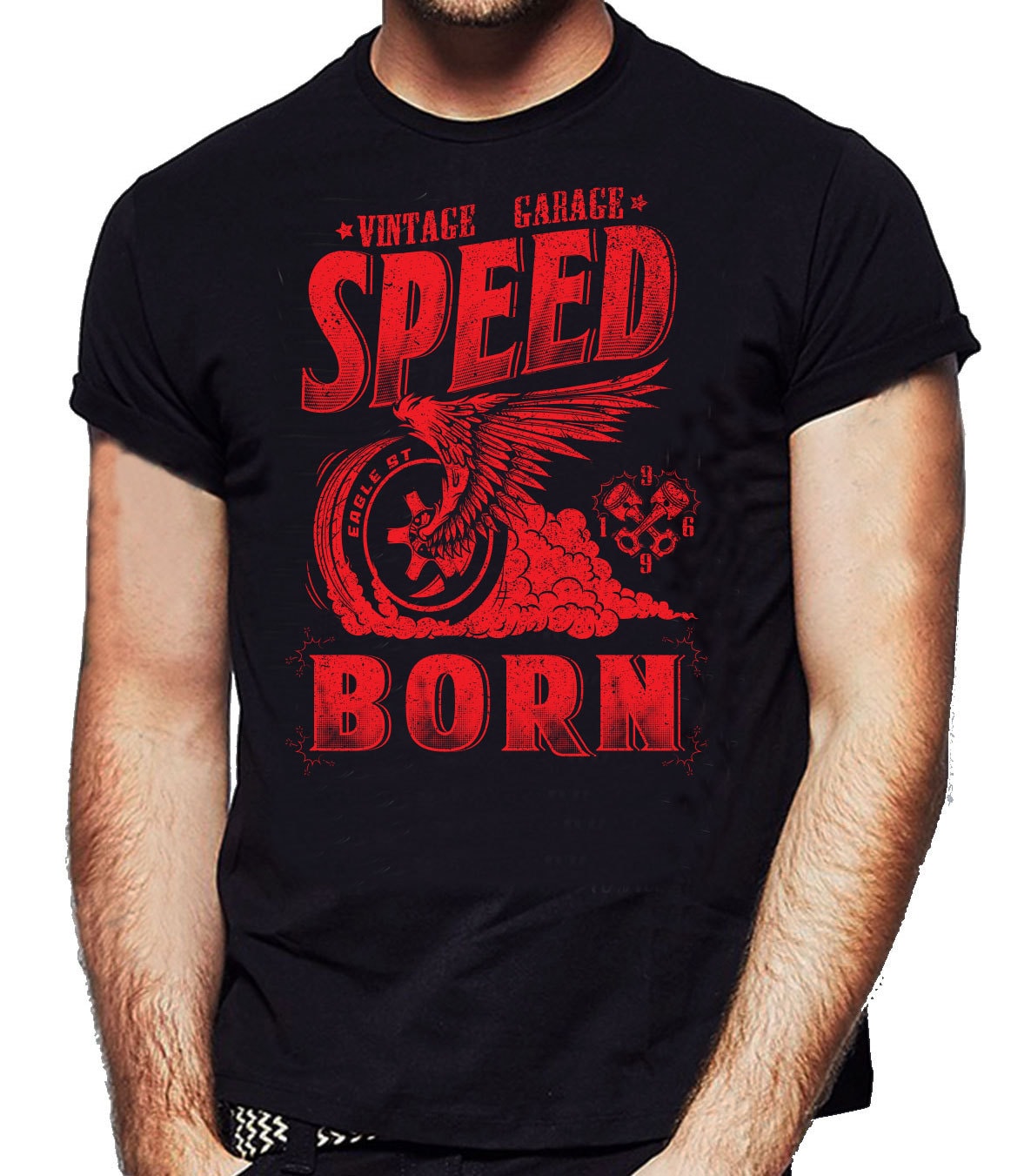 Image of Vintage Garage Speed Born Black T-Shirt Cafe Racer Biker - Mens Funny Nexgen Clothing