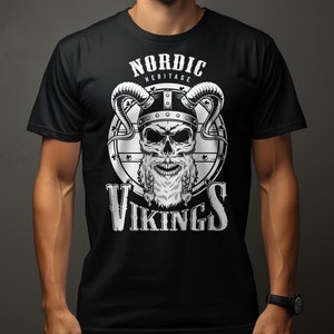NORDIC VIKING BEARDED Skull Men&#39;s Cotton Black T-Shirt Adults Unisex Viking Themed Norse God Tee Shirt For Men - Mens Viking Birthday TShirt