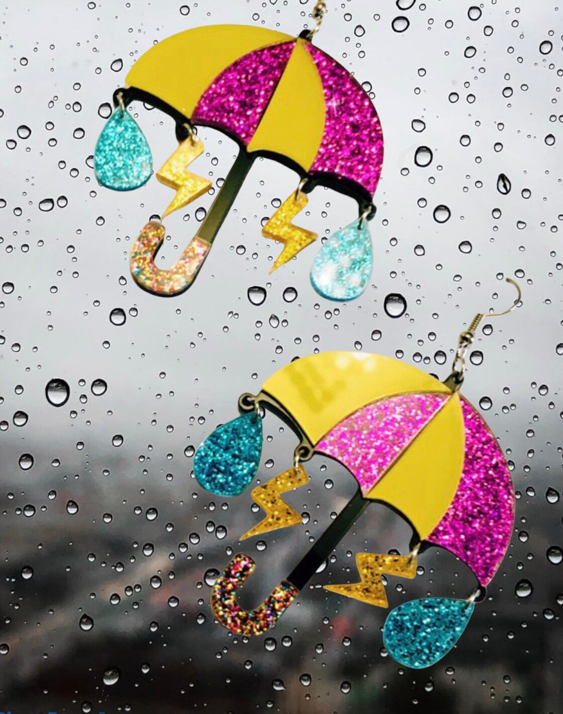 Acrylic Glitter Umbrella colourful earrings fun Statement Etsy