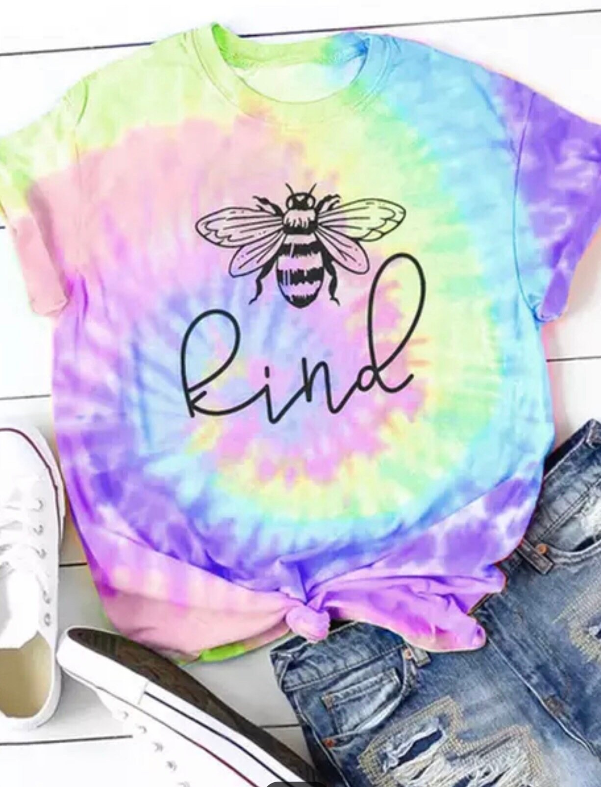 Womens T-shirt Bee kind Tie dye hippy colourful | Etsy