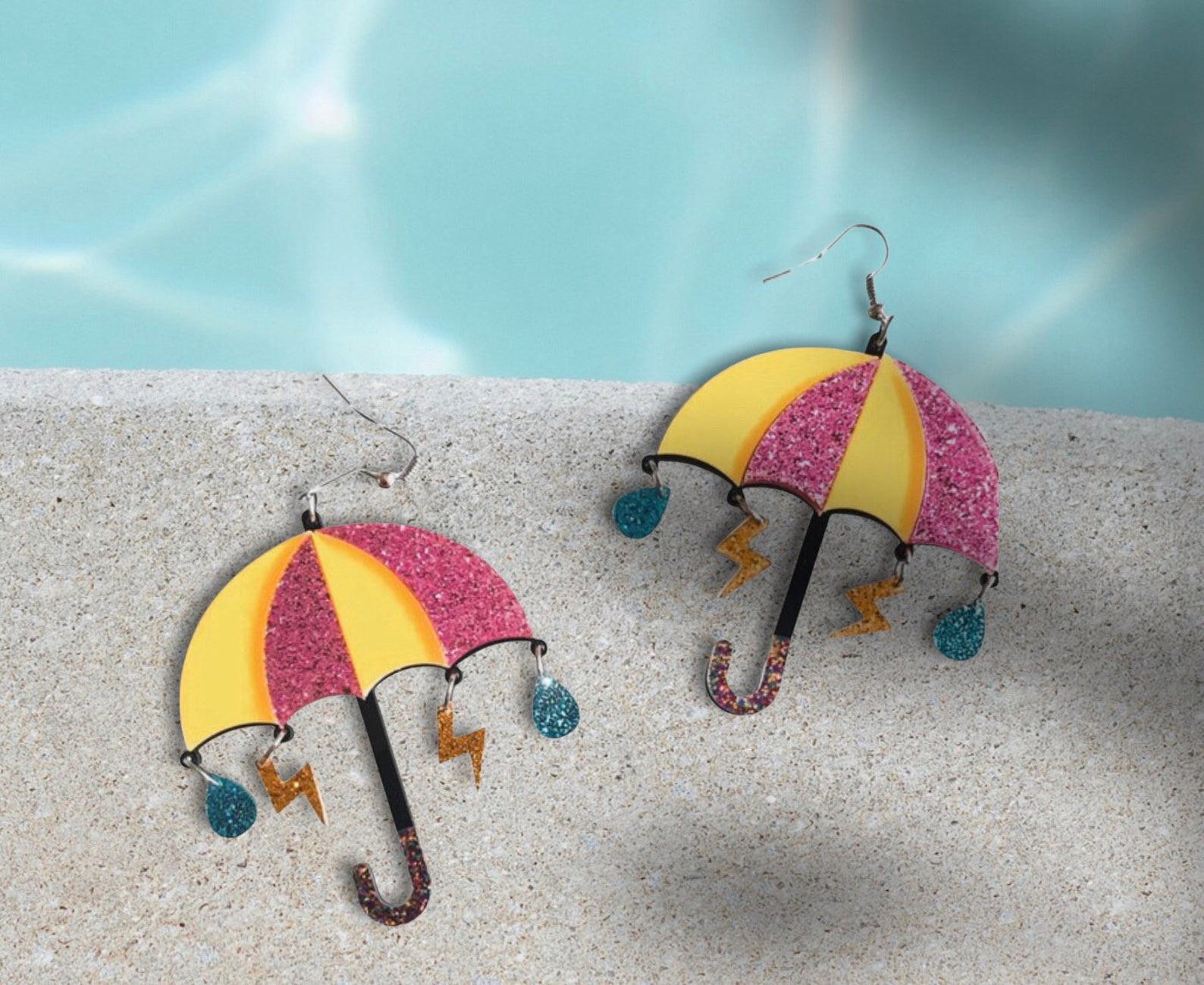 Acrylic Glitter Umbrella colourful earrings fun Statement Etsy