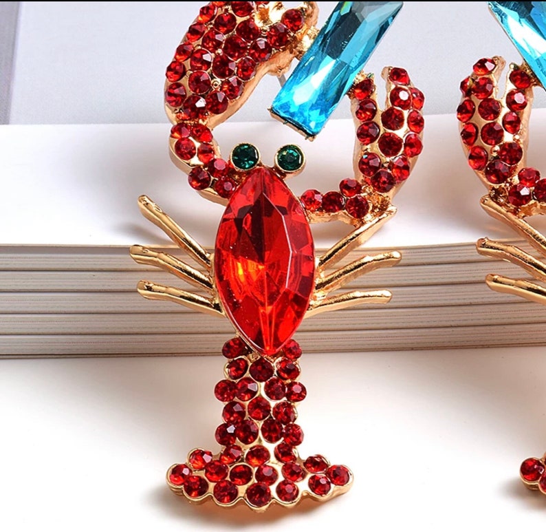 Rhinestone Lobster Earrings Crystal Stud Statement Earrings Etsy UK