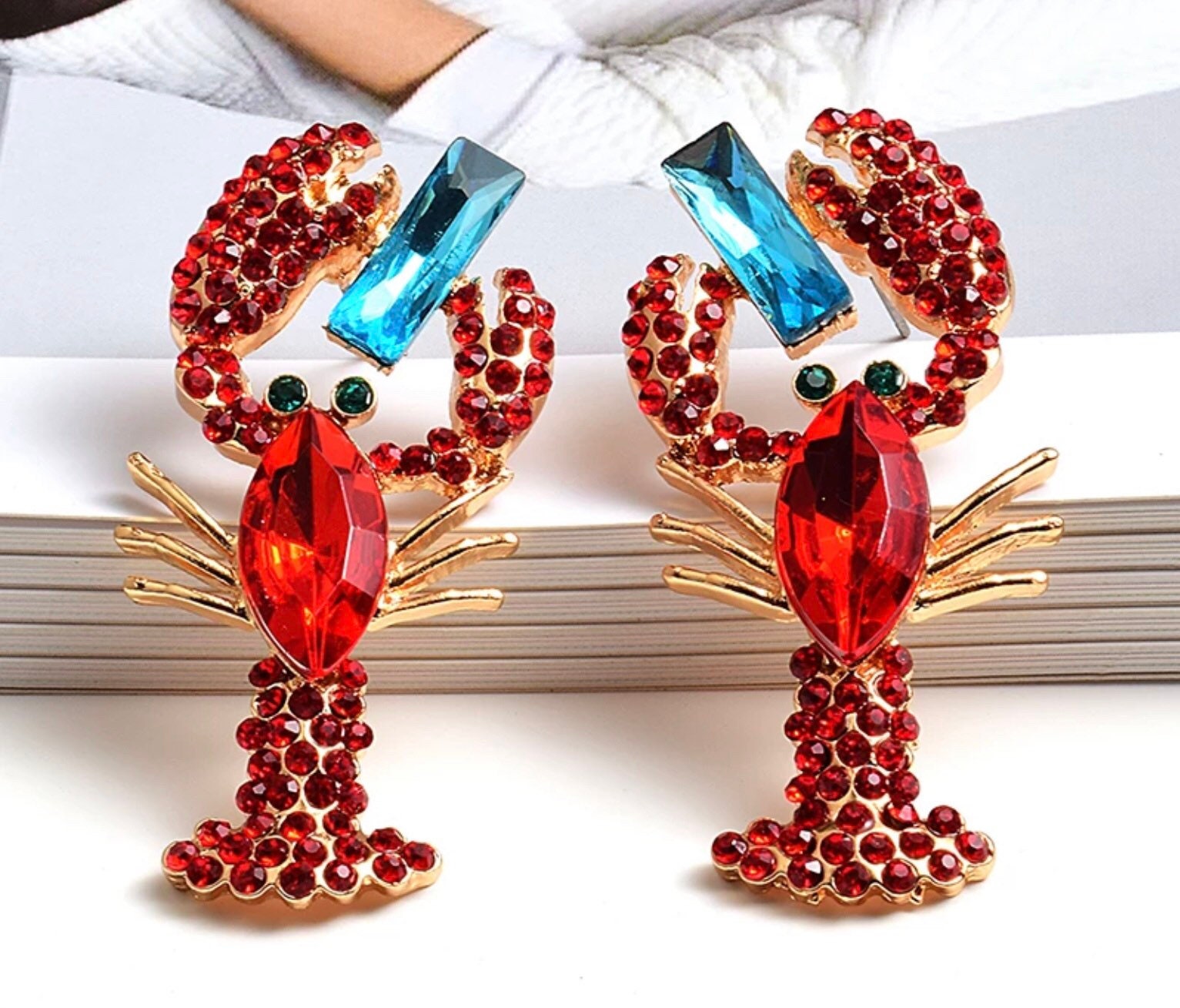 Rhinestone Lobster Earrings Crystal Stud Statement Earrings Etsy UK