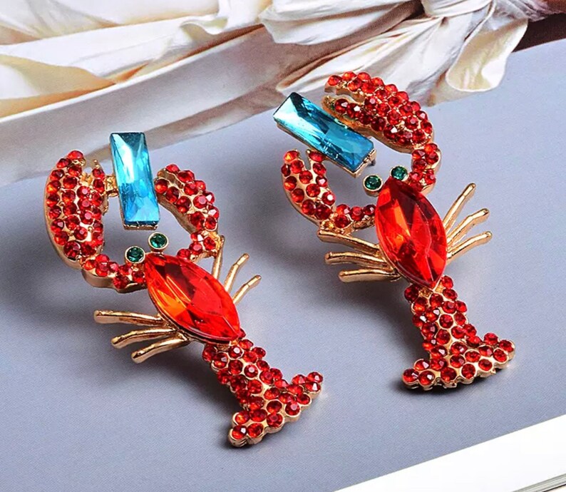 Rhinestone Lobster Earrings Crystal Stud Statement Earrings Etsy UK