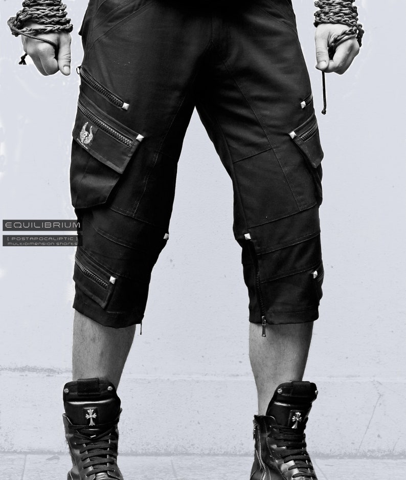 Men's 3/4 black cargo shorts multidimension Etsy