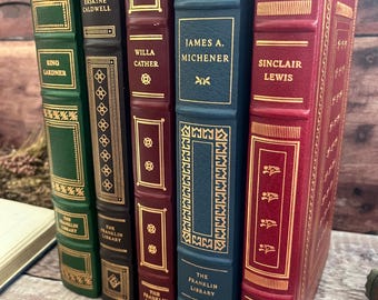 Bundle of Five Full Leather Books by Franklin Library; Literature, Shelf Decor