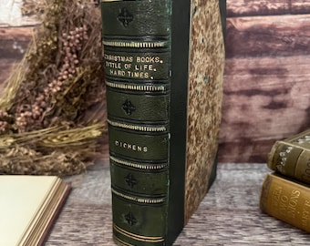 Antique 1846 Christmas Books by Charles Dickens: Victorian Half Leather Edition