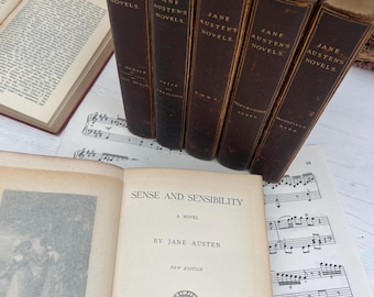 1881-1891 Complete Collection of the Works of Jane Austen Half Leather Floral Antique Books Victorian...published by Richard Bentley and Son