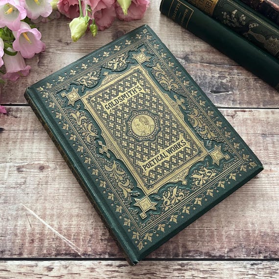 Antique Oliver Goldsmith Book: Victorian Illustrated Poetry, Fine Cloth Binding