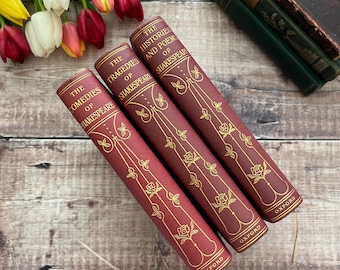 The Works of William Shakespeare Three Volumes Plays Poetry Full Leather Old Vintage Books...published by Oxford University Press in 1940's