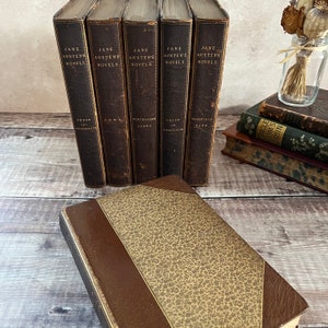 Complete Collection of the Works of Jane Austen Half Leather Floral Vintage Antique Books Victorian...published by Richard Bentley and Son