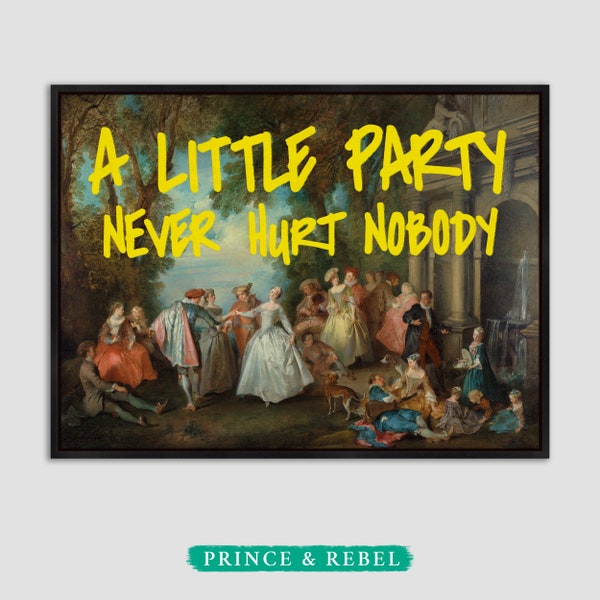 A Little Party Never Hurt Nobody - Eclectic and Quirky Yellow Graffiti Artwork - Made to order Framed or Canvas Print Only