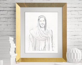 Jesus Christ silver foil digital printable art, Jesus Art, Jesus Print, Christian Art, LDS Art
