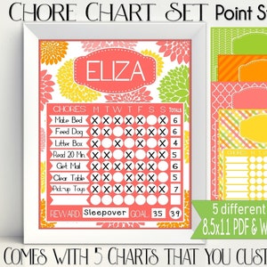 Point System Chore Chart Printable - Citrus Colors