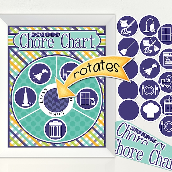 Family Chore Chart Kit, Job Chart, Rotating Family Chore Chart, Blue Orange and Green