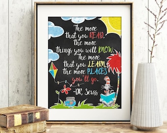 Dr Seuss - The more you read, the more you know, the more you learn, the more places you'll go. Digital Print, Teacher Gift