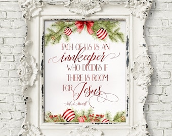 Christmas Art - Each of us is an innkeeper who decides if there is room for Jesus Red - Digital Print