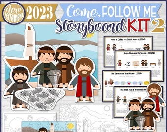Come, Follow Me New Testament Storyboard Kit 2, January- February 2023, Peter Called to Catch Men, Jesus Cleanses Temple, Wise Man & Foolish