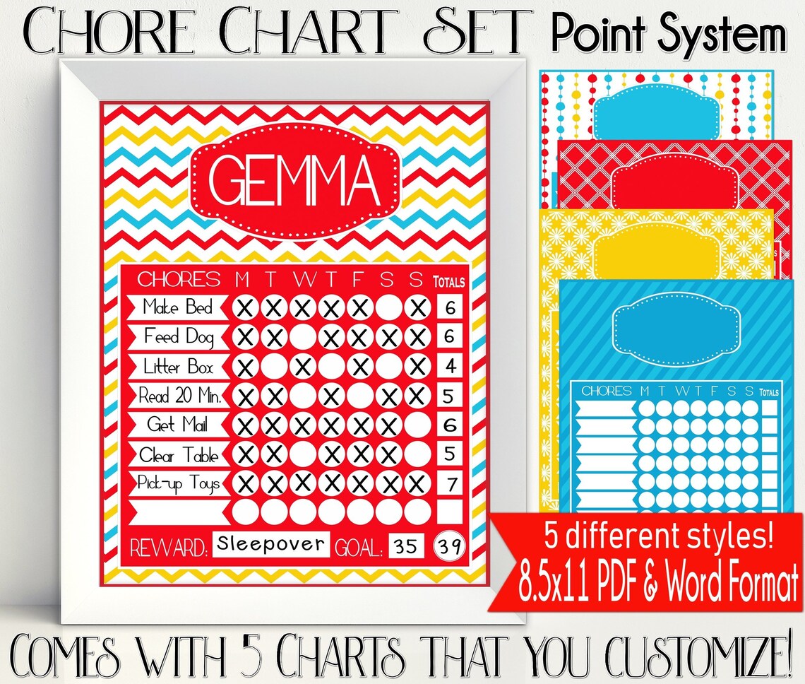 Point System Chore Chart Printable Primary Colors - Etsy