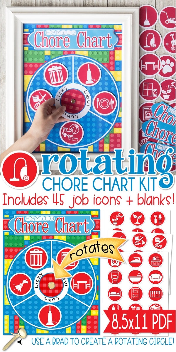 Rotating Family Chore Chart Kit, Building Blocks Theme (digital ...