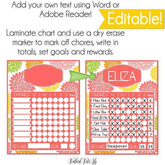 Printable Chore Charts Point System