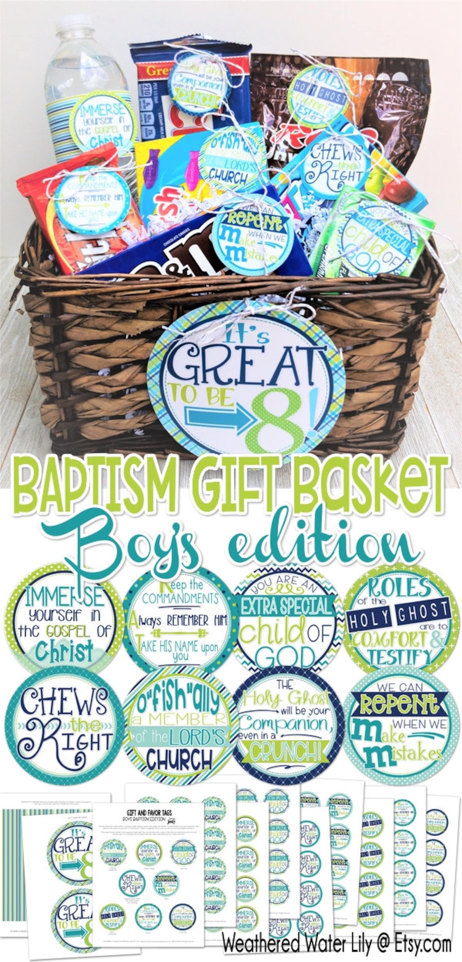 Baptism Gift Basket Boys Edition Baptism Gifts Baptism Etsy