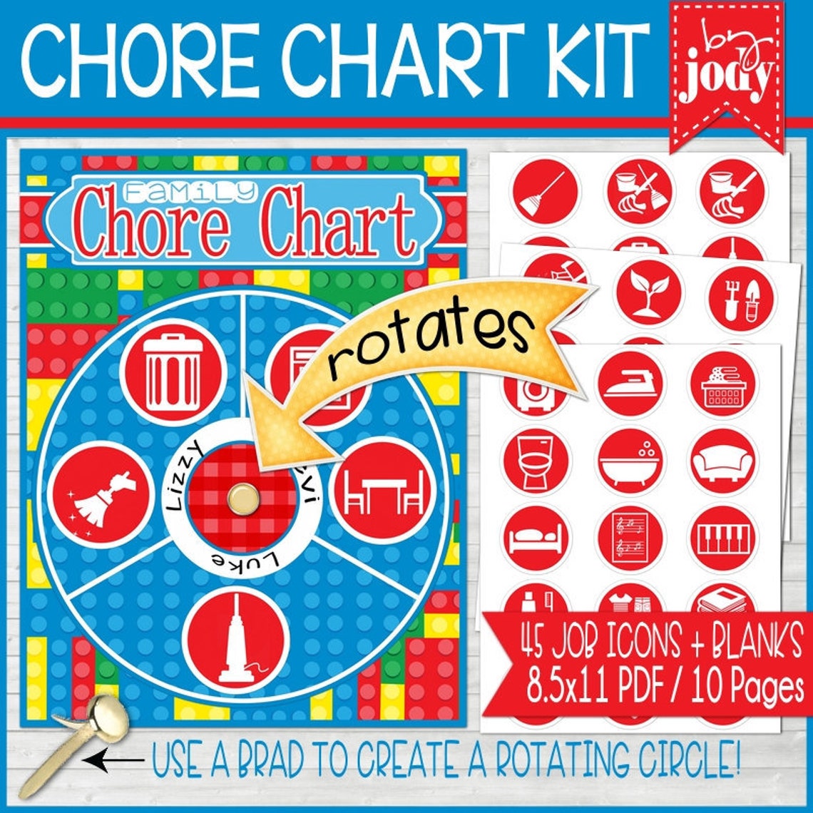 Rotating Family Chore Chart Kit, Building Blocks Theme (digital ...