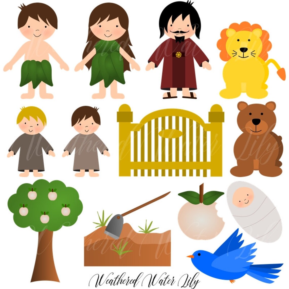 Adam and Eve Clip Art Old Testament Clip Art Instant Etsy