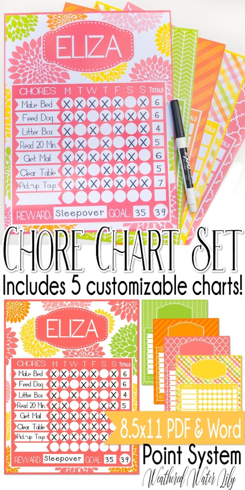 Chore Point System Point System Chore Chart Printable - Citrus Colors - Etsy