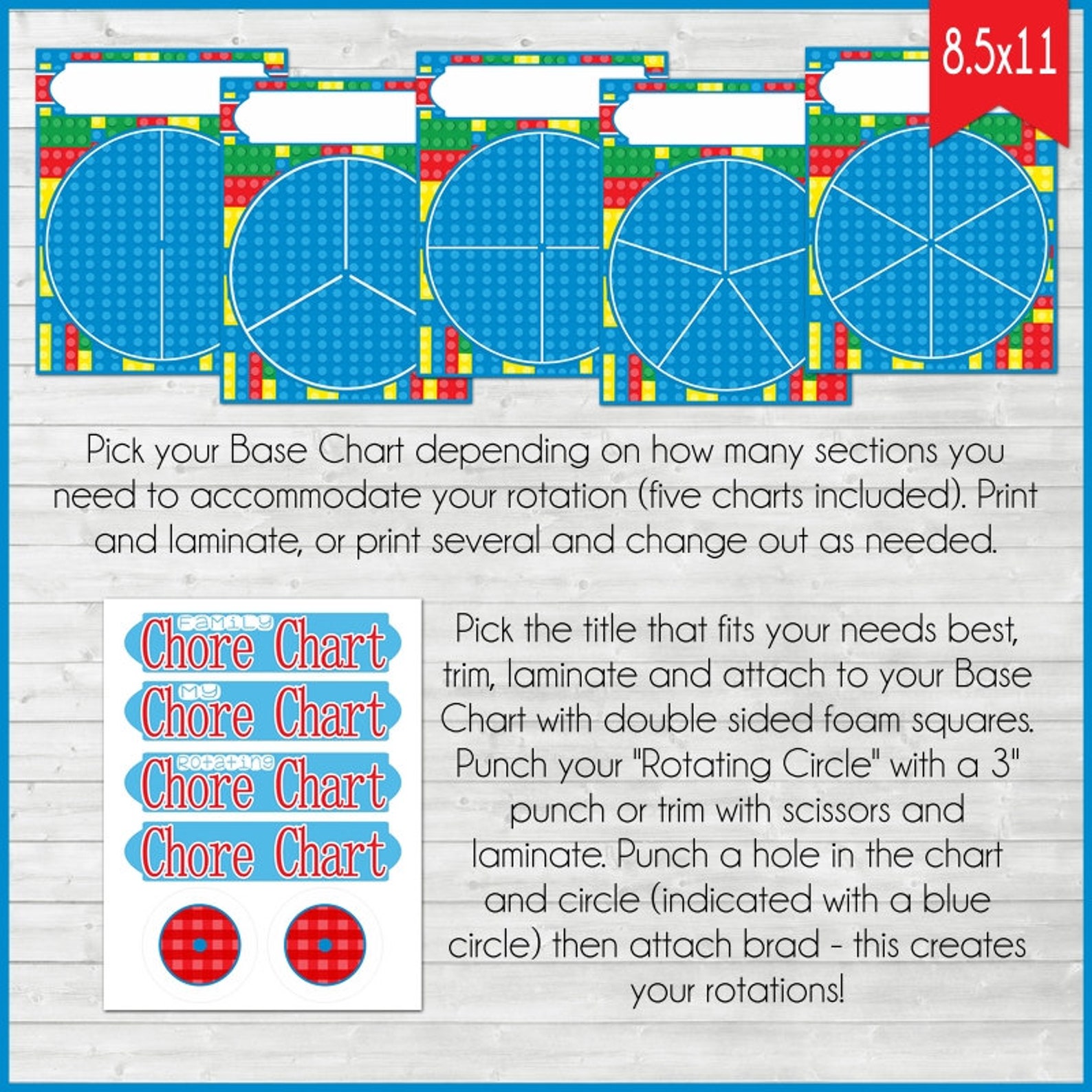 Rotating Family Chore Chart Kit, Building Blocks Theme (digital ...