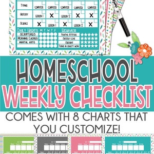 5 Day Homeschool Weekly Checklist, Editable Homeschool Planner, Digital Printable image 5