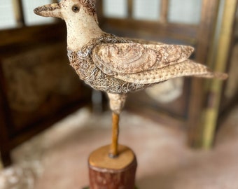 Seagull Textile Sculpture, Fiber Art, Table Top, Room Accents, Staffed Sculpture, Soft Sculpture, Hand made in USA