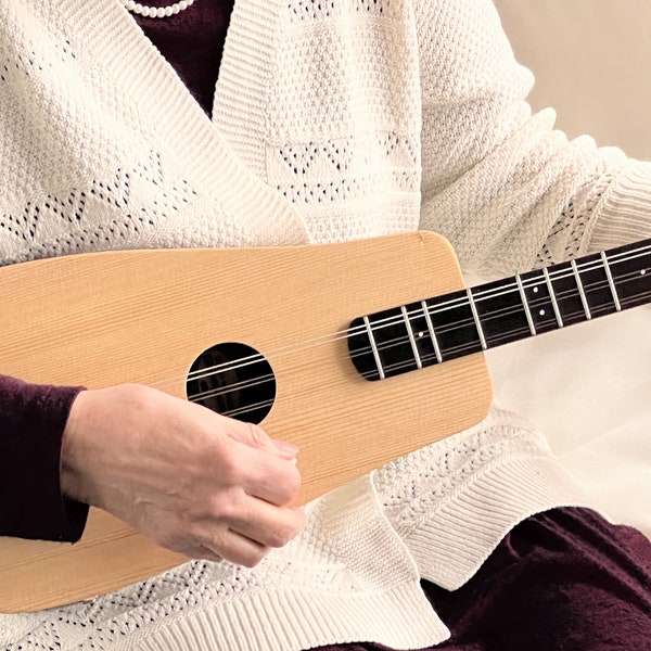 Grande Dulcimer de palo de 6 cuerdas, 6 cuerdas en 3 hileras: hermoso cuerpo de nogal, sonido rico en dimensiones, pastilla incorporada - Número 491