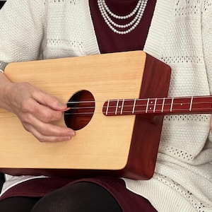 Supersize 3-String Box Dulcimer, AKA Dulcitar; Big Rich Sound; Easy to Play; Beautiful Deep Red Wood; Built-in Pickup; Number 535
