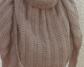Chèche tricoté main en côtes 3/3 de couleur bronze
