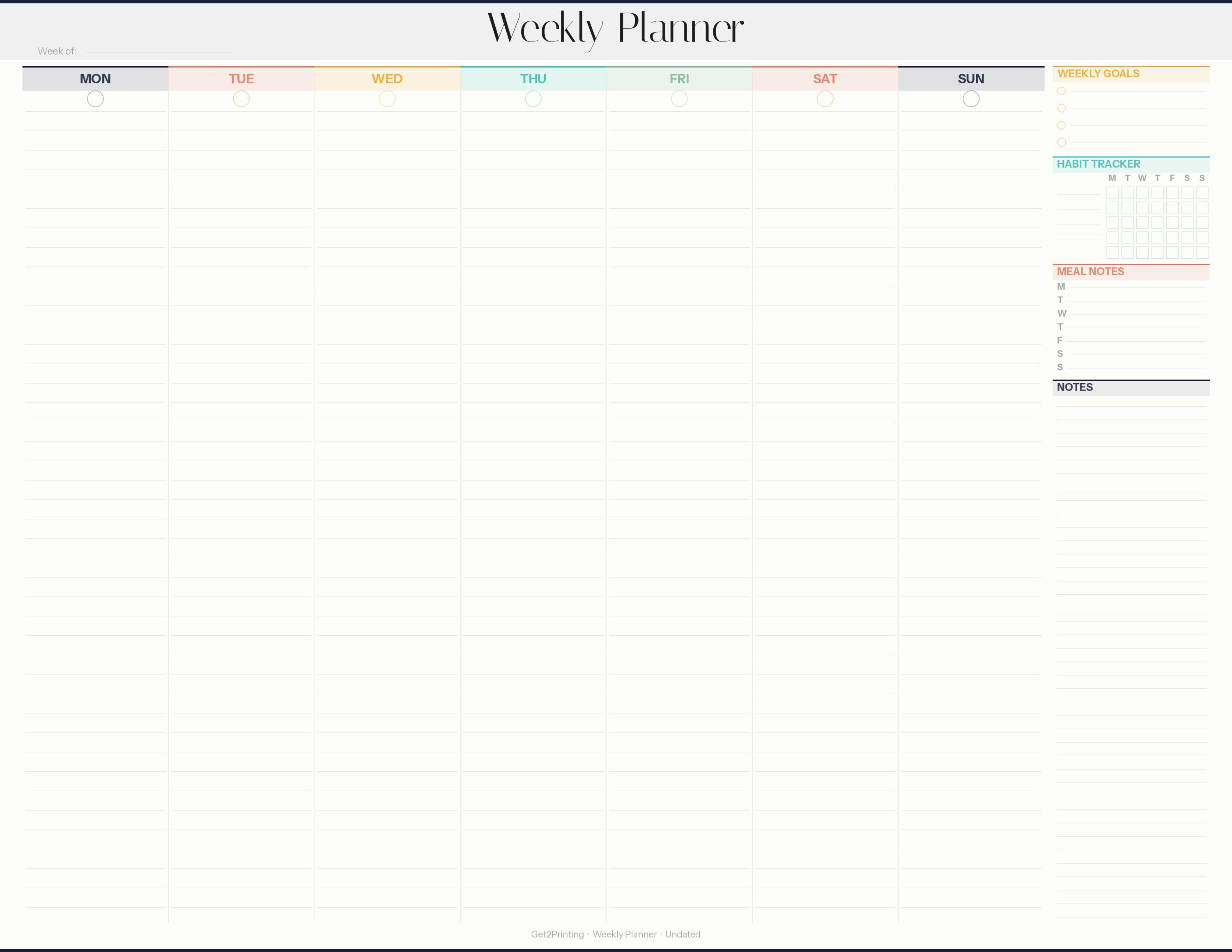 Undated Weekly Planner Printable | Landscape Schedule, Habit Tracker ...