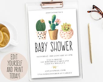 Cactus Baby Shower Invitation, editable Baby Shower Invitation Template, DIY instant download, Baby Shower Invitation, desert, PP1001